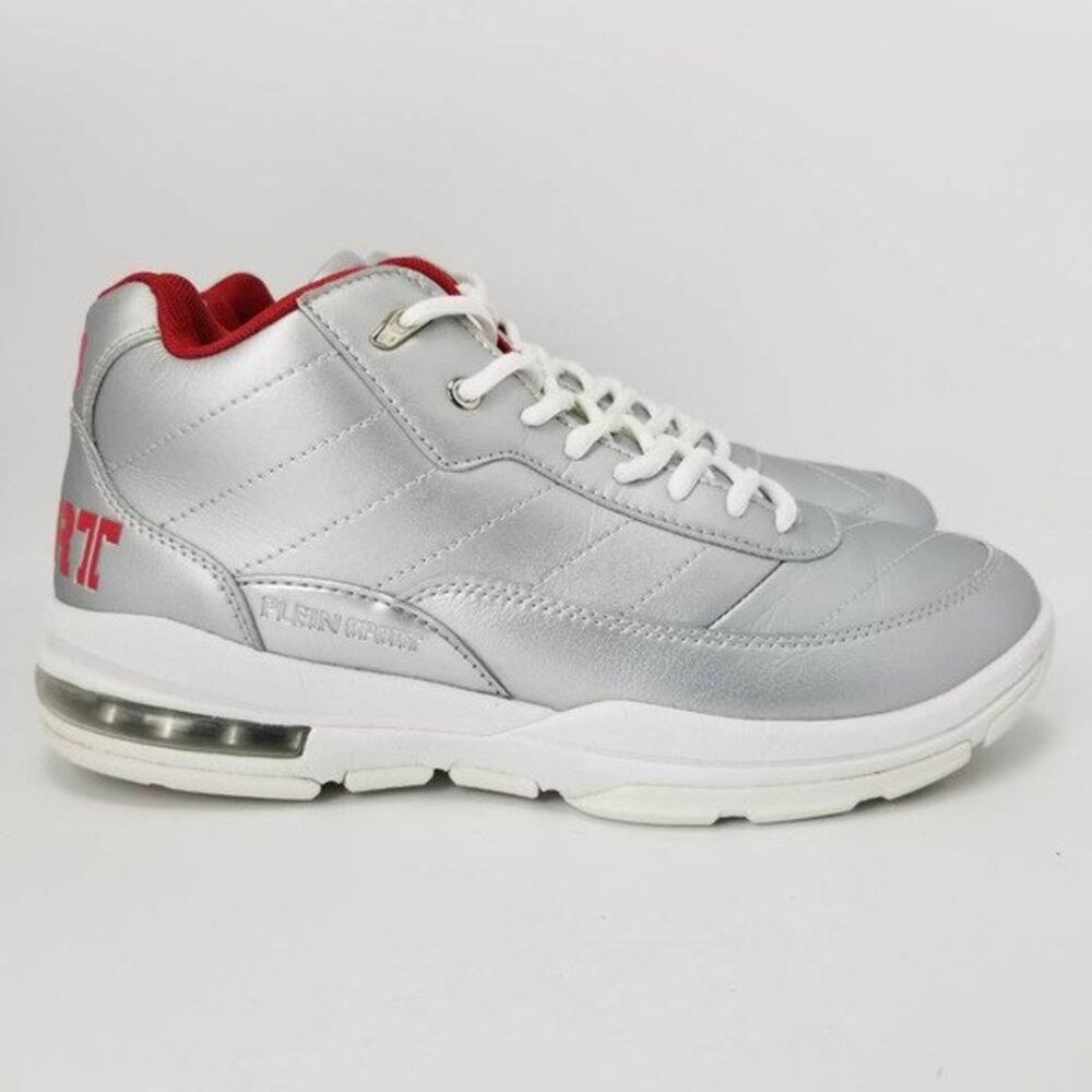 Philipp Plein Sport Equipment 1978 Malone Silver Hi-Top Sneakers Size 8.5